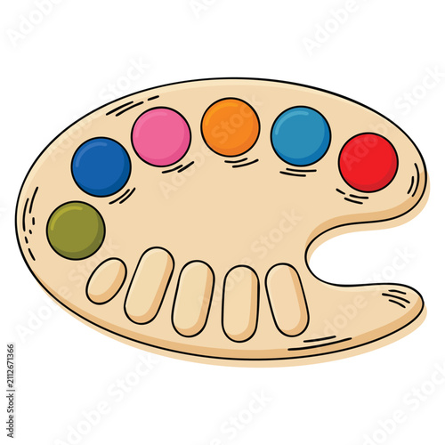 Artists palette with colorful paints vector isolated on white background featuring acrylic gouache watercolor tools top view