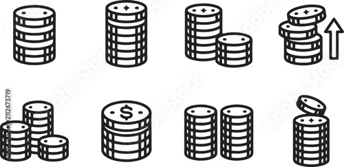 Stacks of coins and money piles illustration