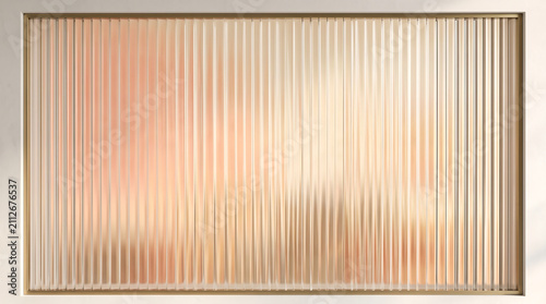 Elegant fluted glass panel with soft rose gold and peach gradient background, modern interior design partition