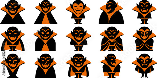 Bild auf Leinwand Collection of spooky vampire character icons for halloween design projects featu