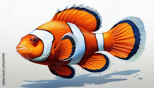 clown fish swimming isolated on white background cutout generative ai