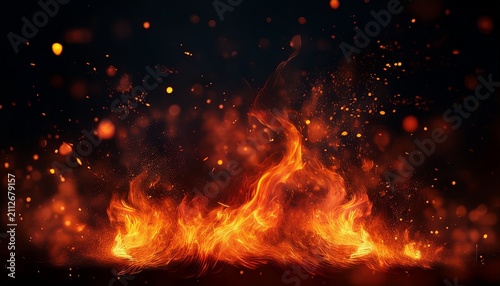 fire with particles on black background red fire fire in the night fire flames on black background