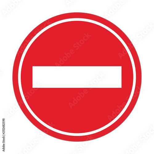Circular red and white no entry road sign isolated on a white background, representing restriction and warning concept