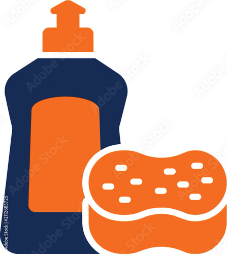 Dish Soap Bottle and Cleaning Sponge Vector Icon