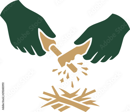 Gloved Hands Starting Fire with Striker Tool Illustration