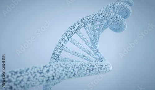 Abstract DNA helix made of particles on blue background