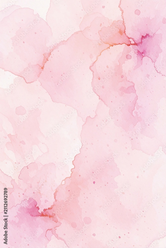 Fototapeta premium Soft pastel pink watercolor texture background with delicate paint splashes. Gentle color gradient flows abstractly across canvas. Great for feminine design, wedding cards, and beauty products.