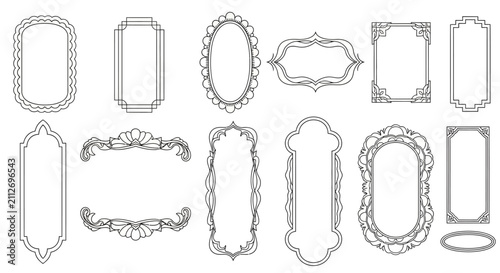 Vintage ornamental frame collection, 12 decorative black line borders, elegant victorian frames for wedding invitations and luxury branding