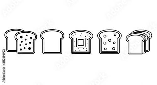 Foto Set of outline icons representing various types of sliced bread including whole