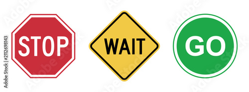 Принти на полотні Vector set of stop, wait, and go traffic sign in red, yellow, and green color on