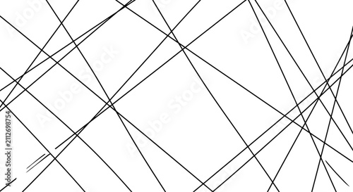 Abstract black lines intersecting on a white background creating a chaotic geometric pattern with dynamic visual movement.