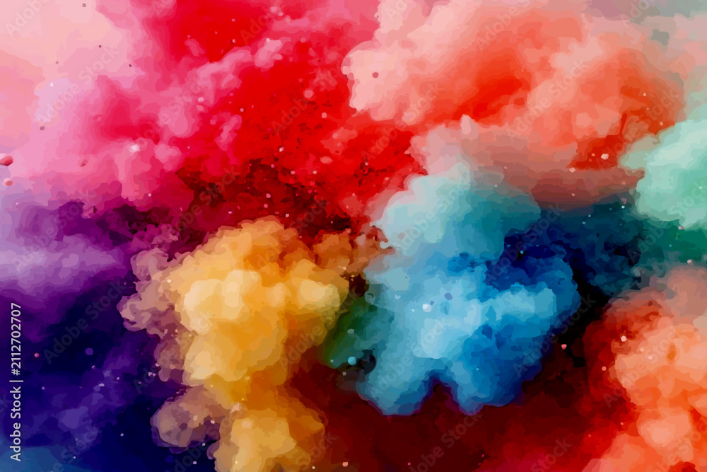 Fototapeta premium abstract color powder splatted on black background,Freeze motion of color powder exploding or throwing color powder, multicolored glitter texture.
