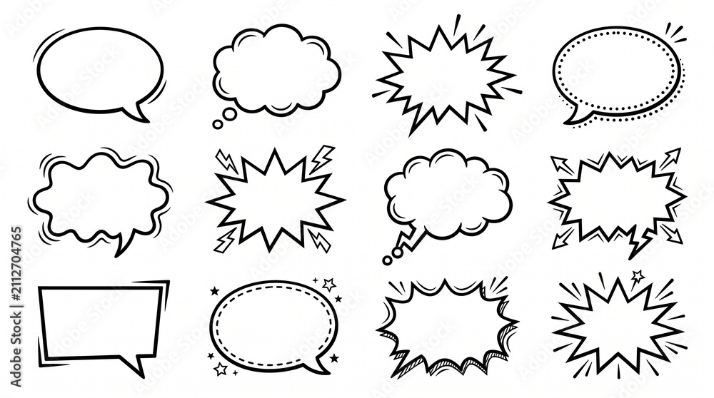 Fototapeta premium Hand drawn comic speech bubbles set with thought bubble dialogue collection