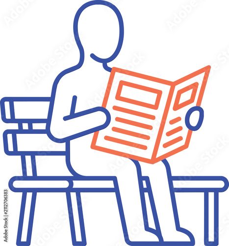 Obraz na płótnie Faceless figure reading newspaper on bench vector illustration