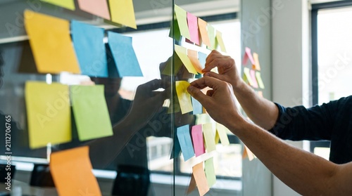 Business Brainstorming with Colorful Sticky Notes