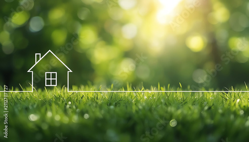 Conceptual eco friendly home healthy living copy space background on blurred sunny meadow texture