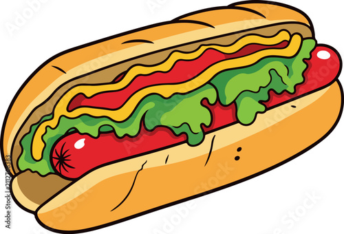 Cute Hot Dog Sandwich Cartoon Vector Illustration Isolated Clipart
