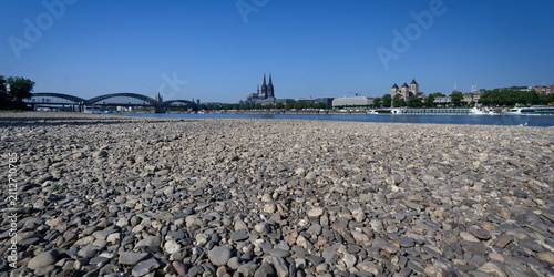 Quadro su tela Extreme low water of the Rhine River in Cologne, Germany, in July 2026