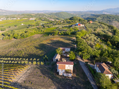 Cuadro en lienzo Aerial Drone View of Irpinia Vineyard Countryside in Italy