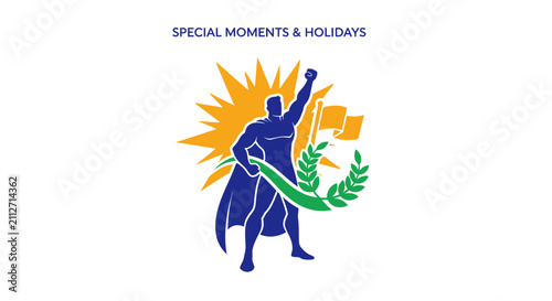 Fotografie Man Holding Green Laurel Wreath Trophy.