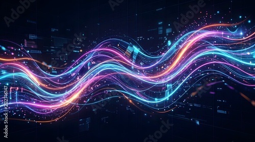 Abstract technology background with glowing lines and glowing lights in a futuristic network
