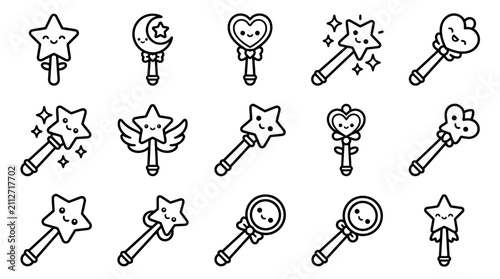 Cute Magic Wands Collection: Stars, Hearts, Moon, Kawaii Style
