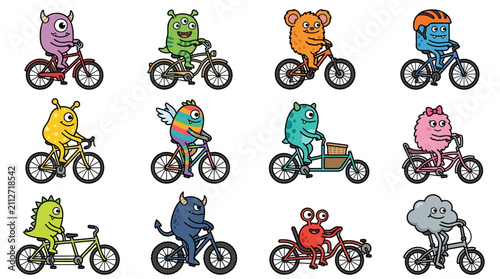 Cute Monsters Riding Bicycles Collection