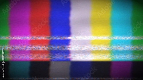 Retro VHS Glitch Color Bars Analog Tape Distortion Background Seamless Loop in deep cyan tones