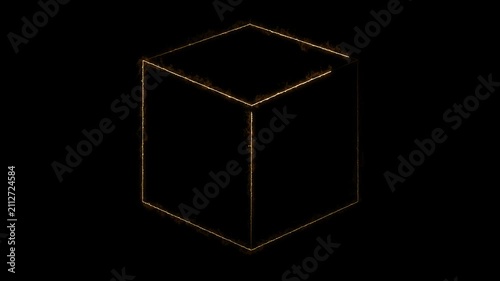 Orange 3D Cube Line Animation Loop Showing Geometric Box Outline on Dark Background for Technology Concept