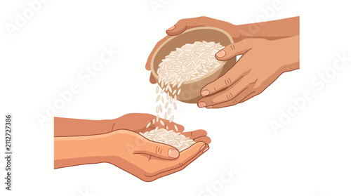 Hands Pouring Rice Vector Illustration