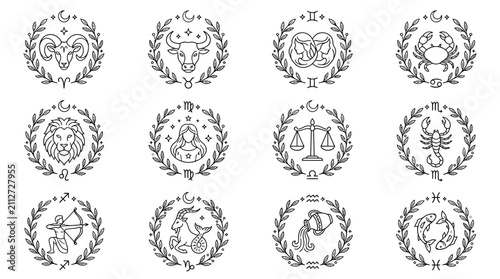 Zodiac Signs Astrological Symbols Collection Vector Illustration