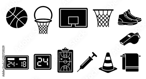 Obraz na płótnie Set of Basketball Sport Icons and Equipment Elements.