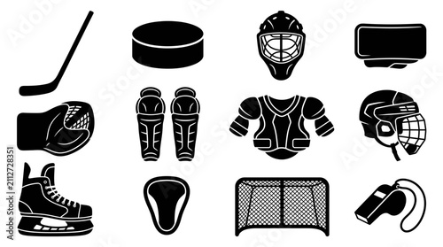 Canvas Print Set of ice hockey equipment and accessories icons.