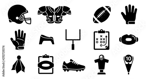Obraz na plátně Set of American football icons representing equipment and game elements