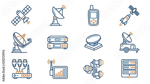 Satellite and Communication Technology Icons Set