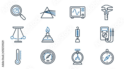 Science Icons: Physics, Chemistry, Measurement Tools