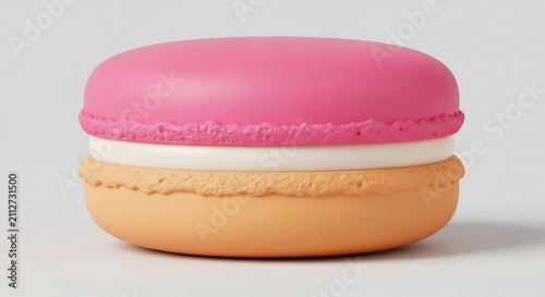 Close-up of a two-tone pink and orange French macaron.