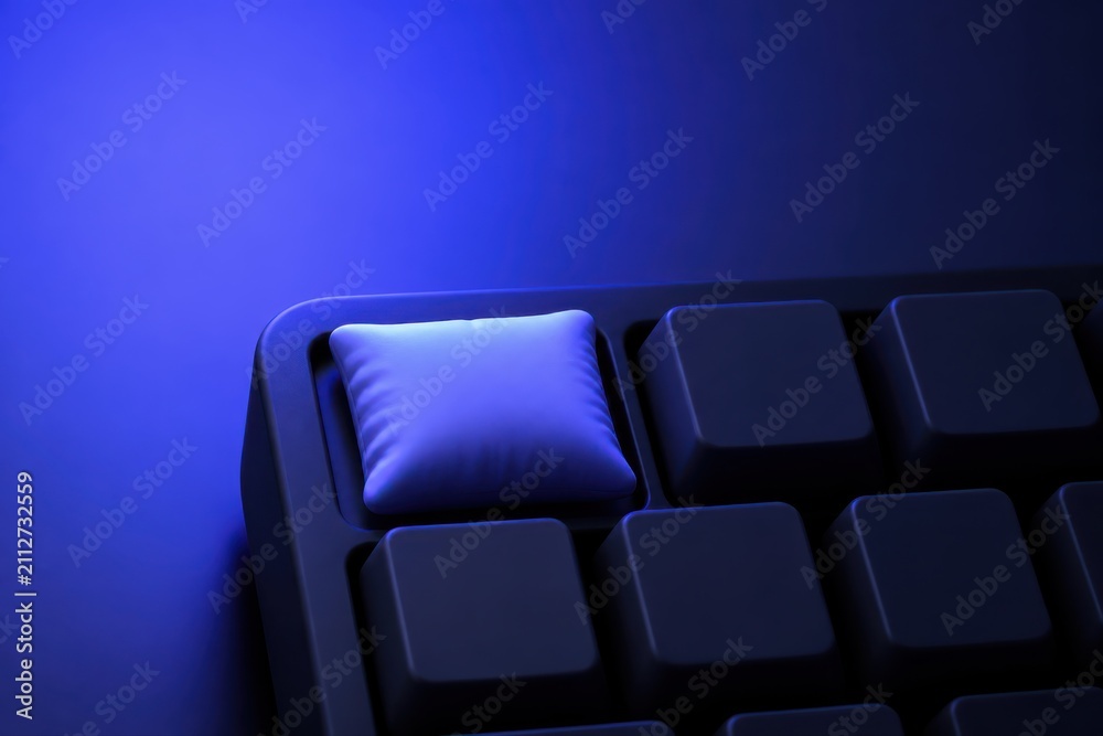 Fototapeta premium Blue and purple custom keycap on a dark mechanical keyboard