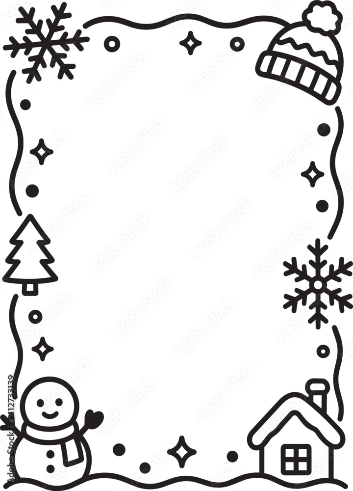 Fototapeta premium Winter Theme Frame Border Illustration