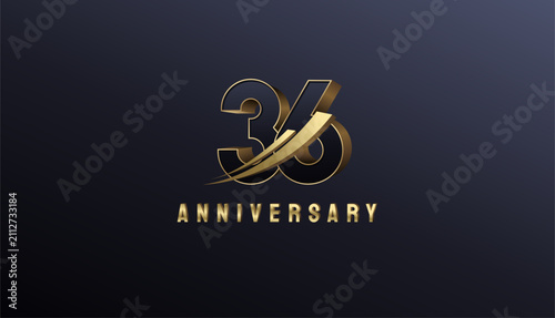 Fotografie Elegant Gold 3D Rise Arrow Number 36th, 36th Happy Anniversary with Simplicity, Geometric and Modern