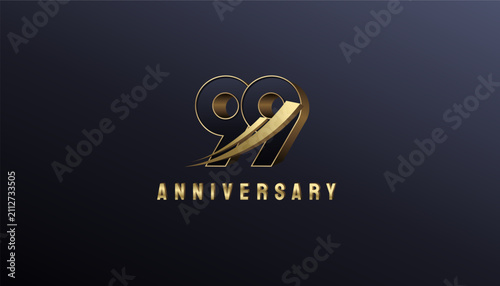 Elegant Gold 3D Rise Arrow Number 99th, 99th Happy Anniversary with Simplicity, Geometric and Modern.