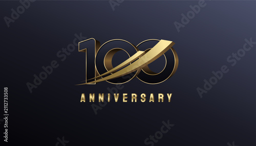 Elegant Gold 3D Rise Arrow Number 100th, 100th Happy Anniversary with Simplicity, Geometric and Modern.