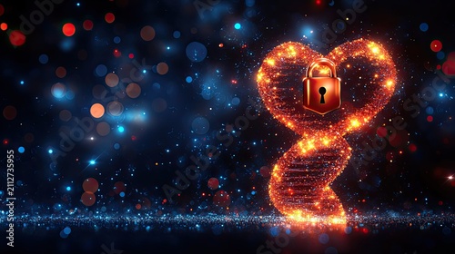 Digital Heart DNA Security Lock - Futuristic Abstract Concept of Health Data Protection, Cyber Security, and Genetic Privacy