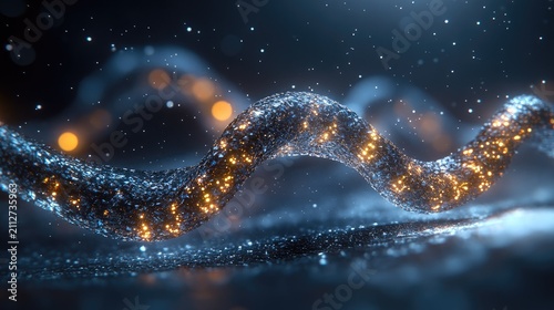 Abstract Glowing DNA Helix with Particles and Bokeh Lights - Futuristic Science and Technology Concept