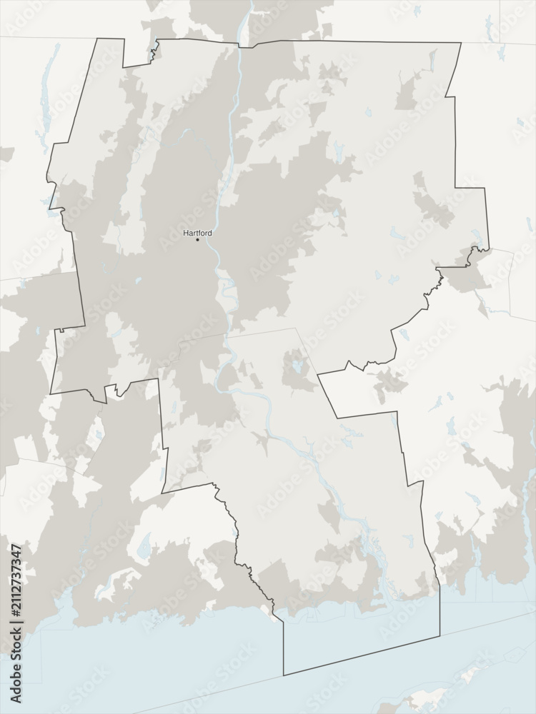 Fototapeta premium Hartford-West Hartford-East Hartford metropolitan area vector map with county boundaries, urban footprint and hydrography, Connecticut, USA