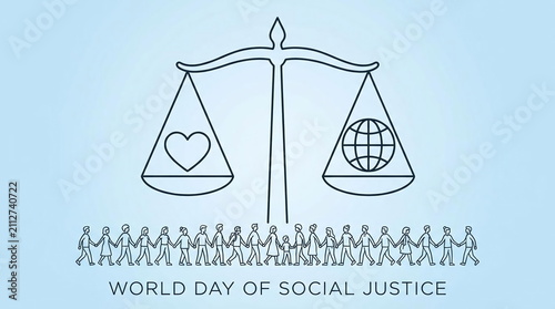 World Day of Social Justice scales and people icons.