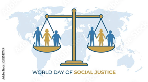 World Day of Social Justice scales with human figures.