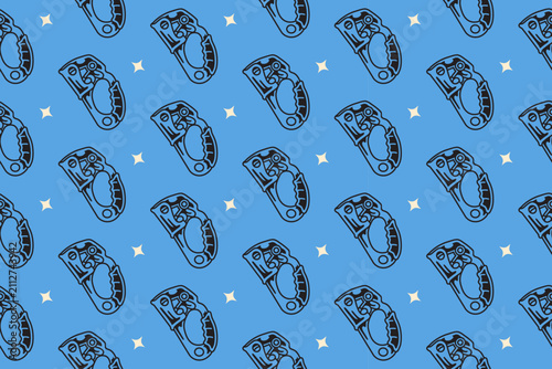 Фотография Climbing belay device retro illustration seamless pattern on blue background set for merchandise