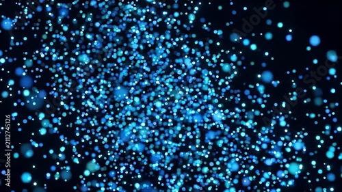 Abstract glowing blue digital particles network floating on dark background technology visual concept 3d illustration