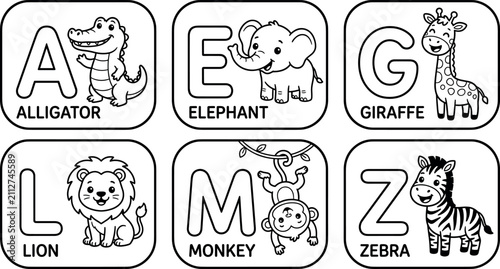 Photography Cute animal alphabet alphabet flashcards coloring page blocks with cartoon allig